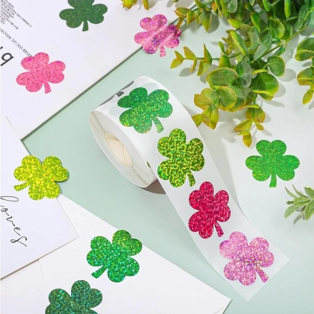 Glitter Shamrock Stickers, 50 Stickers